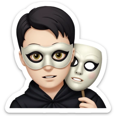 guy holding mask but his face is creepy sticker