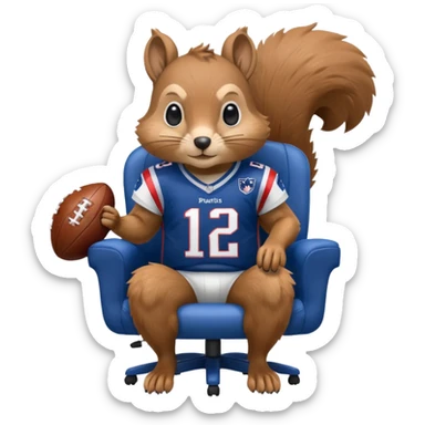 gaming chair with a squirrel sitting on it wearing patriots jersy sticker