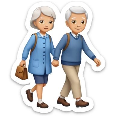 child helping an elderly person walk, kind and friendly sticker