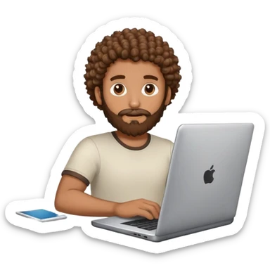 BROWN MAN WITH CURLY HAIR AND BEARD WITH A LAPTOP sticker