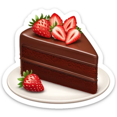 slice of chocolate cake topped with strawberries sticker