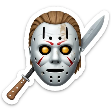 Michael Meyers mask with a machete behind it sticker