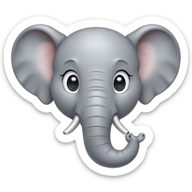 Cinematic Cute Elephant Portrait Emoji, Head tilted playfully and inquisitively, featuring a glossy gray hide with soft, rounded ears and round, sparkling eyes filled with curious wonder, Simplified yet irresistibly adorable features, highly detailed, glowing with a warm, friendly glow, high shine, affectionate and lively, stylized with a touch of gentle whimsy, bright and endearing, soft glowing outline, capturing the essence of a mischievous yet loving elephant, so playful it feels like it could lumber out of the screen into your arms! sticker