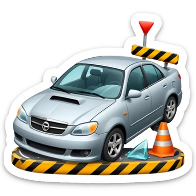 car crashed to a trafic barrier sticker