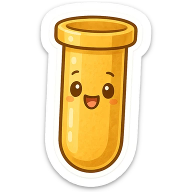 golden test tube, cartoonish, bright gold, playful, no text sticker