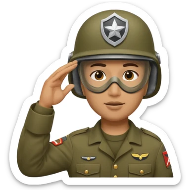 Soldier saluting with helmet + mask on sticker