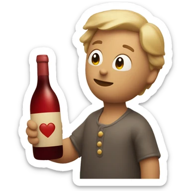 A tipsy ❤️ emoji holding a wine bottle, looking off-balance in a soft, dreamy blur sticker