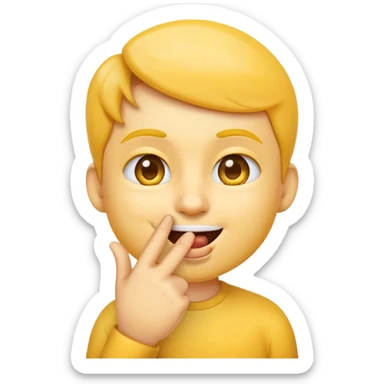 emoji face making shush gesture with finger on lips, other hand pointing at jaw, pressing cheekbones sticker
