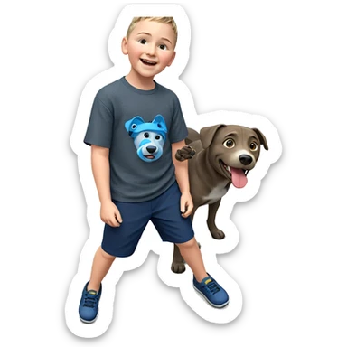 happy boy with dog outdoors sticker