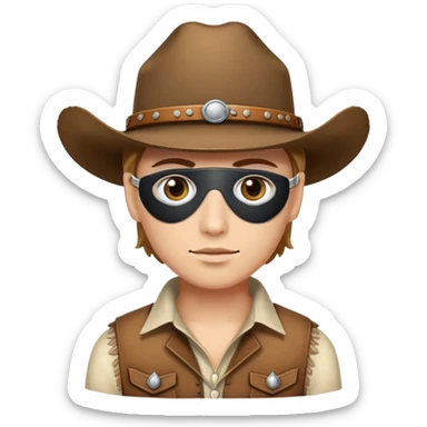 Person wearing a white eye patch and a cowboy hat sticker