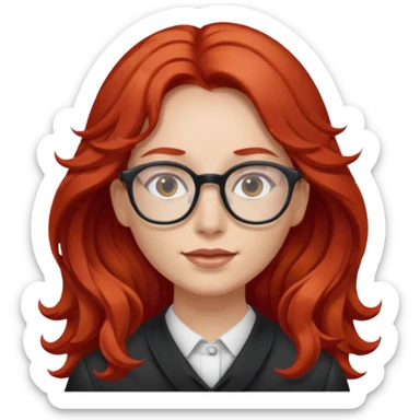 Peli roja rojo fuerte , con lentes pelo ondulado largo sticker