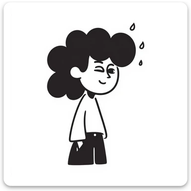 a person trying to focus, eyes crossed and sweat drops flying, playful doodle style sticker