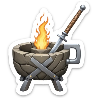 A Japanese stone forge with a sword sticker