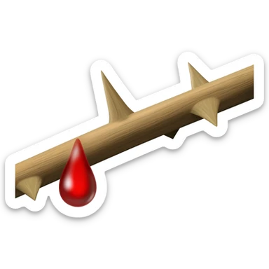 A single thorn with a drop of blood falling from the point of the thorn sticker