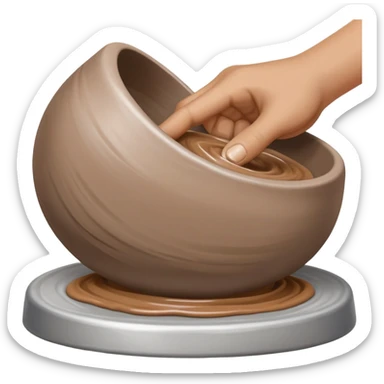 single hand scooping on the side of a blob of clay on a silver pottery wheel sticker