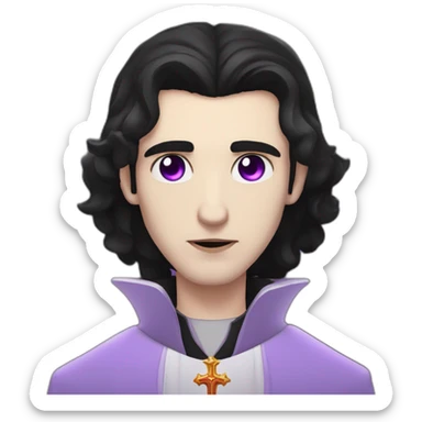 pale handsome sad vampire priest with short wavy black hair and violet eyes sticker