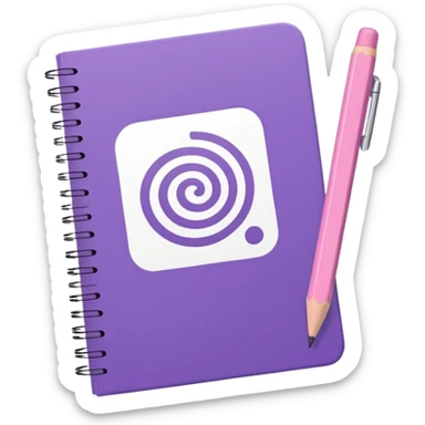 soft purple notebook with spiral binding, white text 'schedule' on the cover, soft pink pencil on it, iOS emoji style sticker