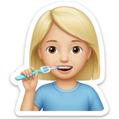 little girl brushing her teeth sticker
