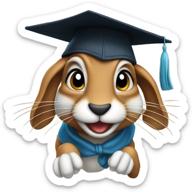 running hare wearing graduation hat sticker