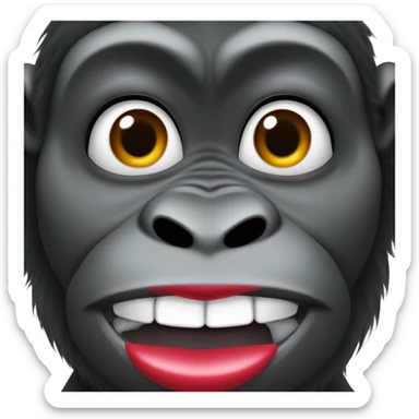 Gorilla with very long eyelashes and very big red lips hold lipgloss next to its head sticker