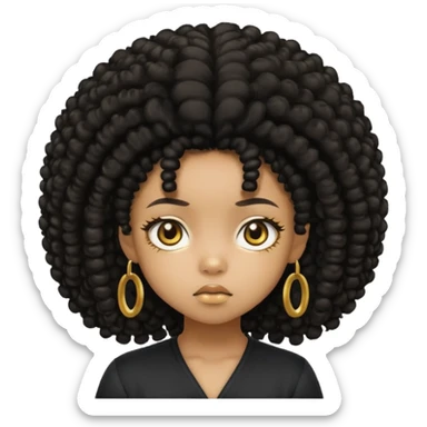 Create a black chibi girl with long afro hair and beautiful gold eyes give her a confusing expression  sticker
