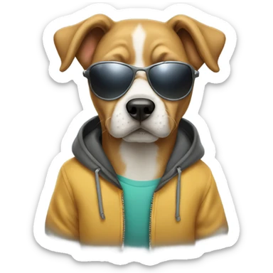 Dog wearing a hoodie with sunglasses sticker