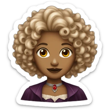 curly hair vampire lady medium skin tone sticker