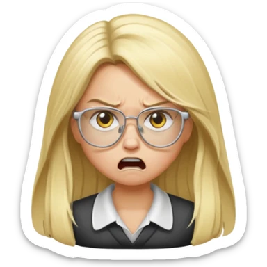 blonde girl with long hair, white glasses, angry sticker