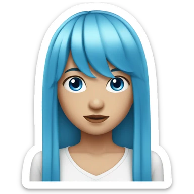 teenage girl with blue eyes and long blue hair with bangs sticker