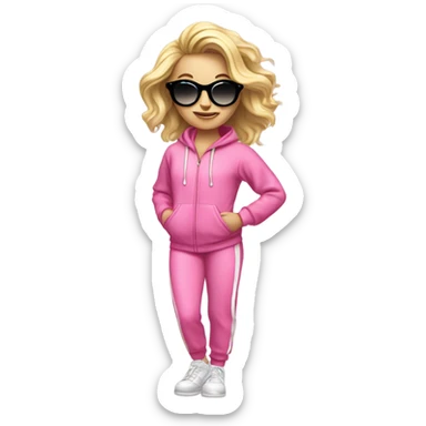 dancing-fair-haired-white-girl-pink-oversize-tracksuit-black-glasses sticker