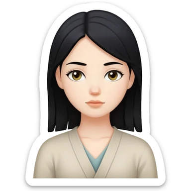 white girl with black hair, peaceful expression, representing inner peace sticker