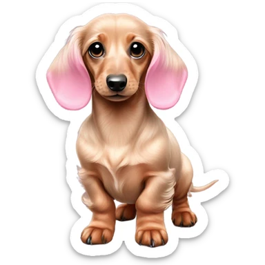 miniature long-haired dachshund puppy with pink bows in her hair ￼ sticker