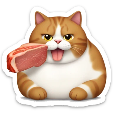 Obese cat eating steak sticker
