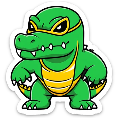 fierce alligator luchador mask with swamp green and gold colors sticker