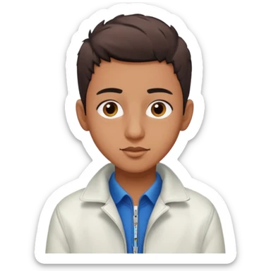 algerian teenage boy with very short gradient hair, brown eyes and long lashes, big nose and he is wear a white jacket sticker