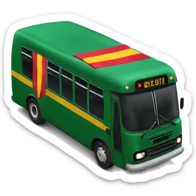 Dark green bus with a Spanish flag sticker