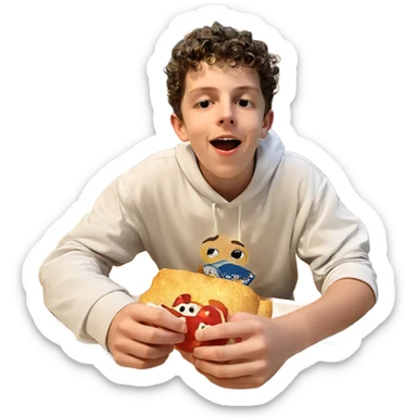 boy enjoying night snack sticker