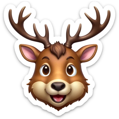 Cinematic Comical Deer Portrait Emoji, Head tilted dramatically with an exaggeratedly amused expression, featuring a sleek dappled Fur and whimsically contorted antlers, wide, expressive eyes filled with playful disbelief, Simplified yet hilariously expressive features, highly detailed, glowing with a slightly sassy glow, high shine, dramatic yet playful, stylized with an air of cheeky woodland mischief, bright and endearing, soft glowing outline, capturing the essence of a spirited and over-the-top deer, so meme-worthy it feels like it could side-eye its way into forest folklore instantly! sticker
