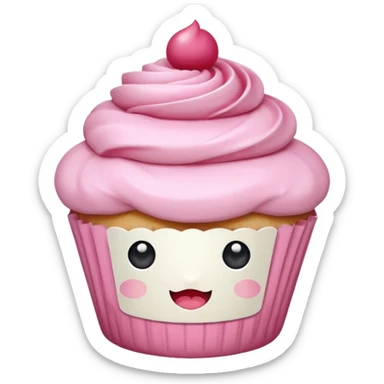 **“Kawaii pembe cupcake, üstünde fiyonk, pastel tonlar, sticker