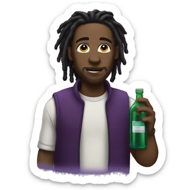 black man with dreads and a bottle of purple liquid  sticker