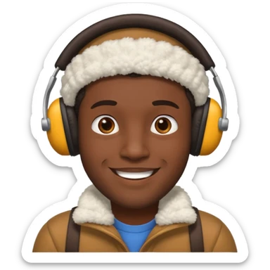 dark skin man wearing earmuff sticker
