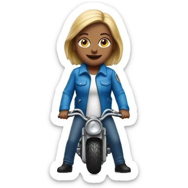 EMOJI DE MULHER CLARA, EM MOTO AZUL FRONTAL sticker