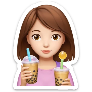 brown hair girl carrying bubble tea in summer sticker