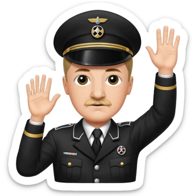 Hitler raising one hand straight out like a Sieg Hail salute in Black SS uniform. The arm must be straight out with no bend in the elbow sticker