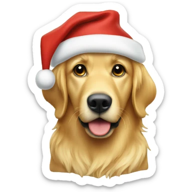 À golden retreiver with a christmas hat sticker