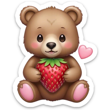 A bear with strawberry and light Pink heart  sticker