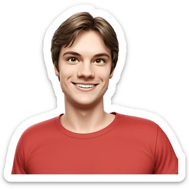 smiling boy in red shirt sticker