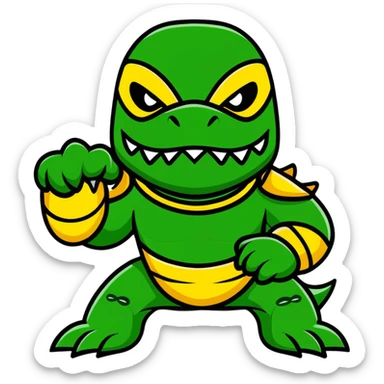 fierce alligator luchador mask with swamp green and gold colors sticker