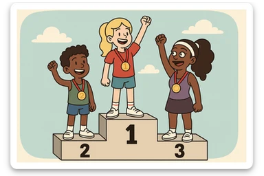 winners podium girl yellow hair Olympic Gold Medal a boy brown skin black Classic Curl hair Olympic Gold Medal Serena Williams Olympic Gold Medal  sticker