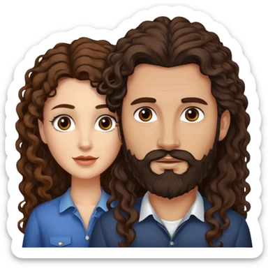 pareja de Mujer morena rizada cabello largo castaño ojos oscuros y hombre piel blanca con caballo oscuro con barba y ojos marrones sticker